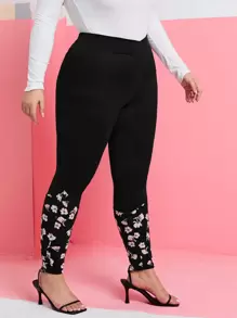 SHEIN Clasi Plus Floral Print High Waist Leggings - Black - View 1