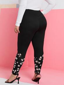 SHEIN Clasi Plus Floral Print High Waist Leggings - Black - View 2