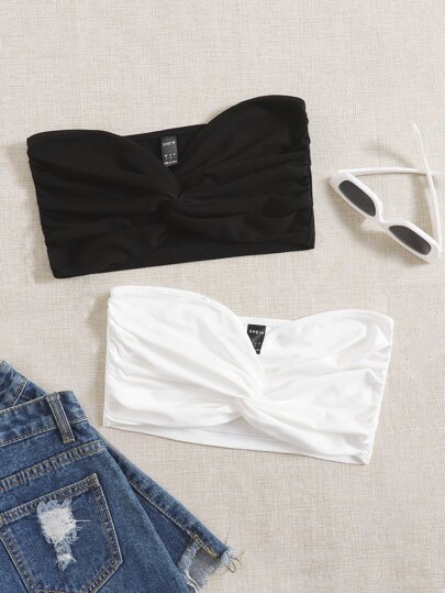 SHEIN Essnce Summer 2 Packs Twist Front Crop Corset Tube Top
