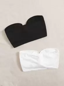 SHEIN Essnce Summer 2 Packs Twist Front Crop Corset Tube Top - Black and White - View 2