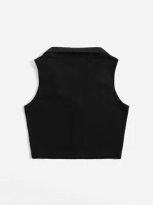SHEIN EZwear V-collar Solid Tank Top - Black - View 3