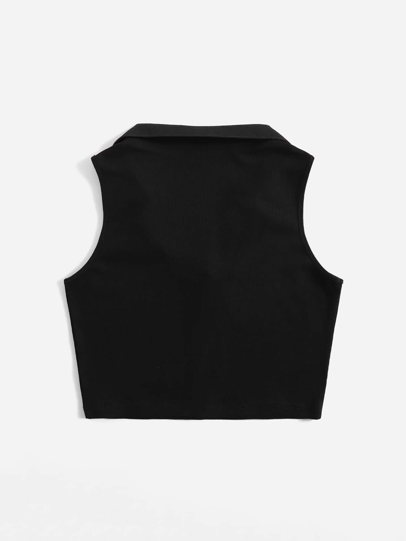 SHEIN EZwear V-collar Solid Tank Top - Black - View 2