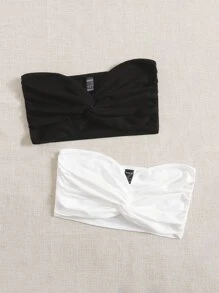 SHEIN Essnce Summer 2 Packs Twist Front Crop Corset Tube Top - Black and White - View 5