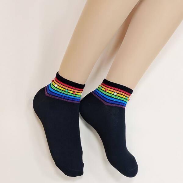 

Rhinestone Decor Ankle Socks, Black