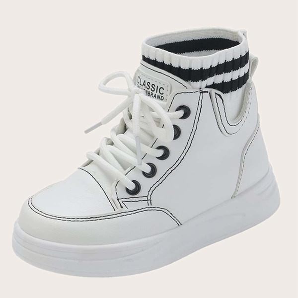 

Toddler Girls Striped Pattern Lace-up Boots, White