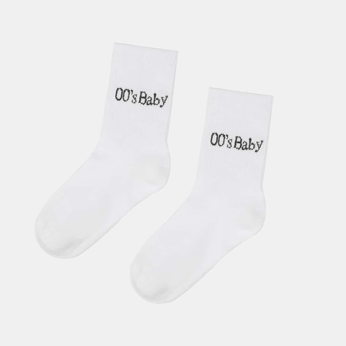 

Slogan Graphic Crew Socks, White