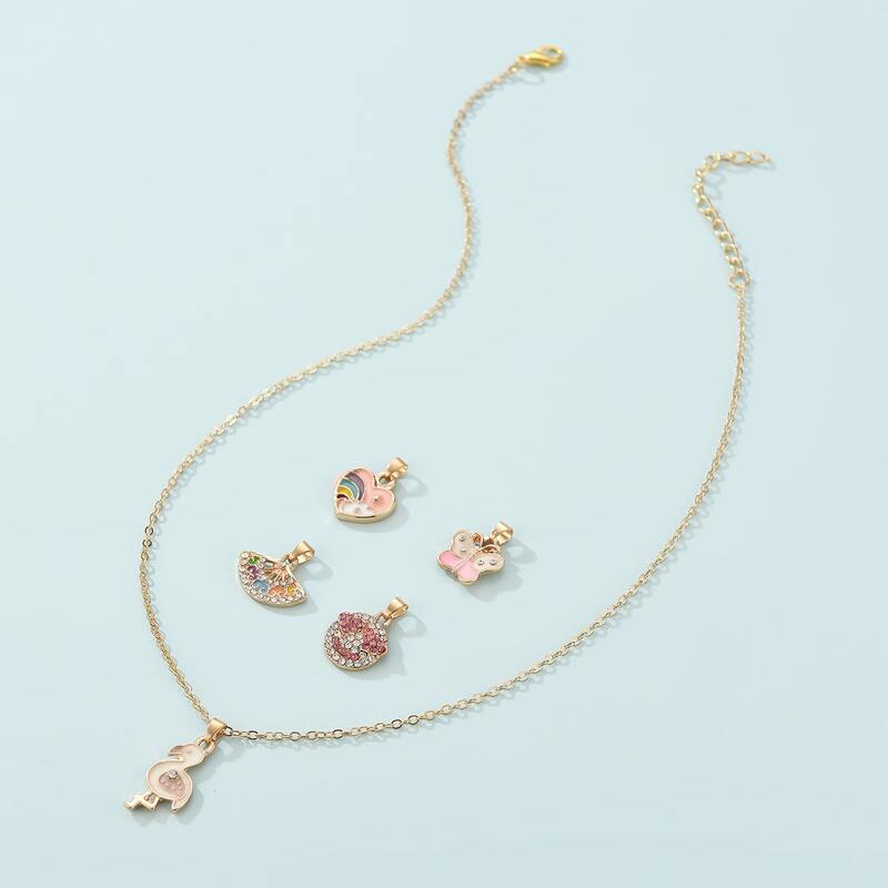 

5pcs Rhinestone Decor Pendant & 1pc Chain Necklace, Gold