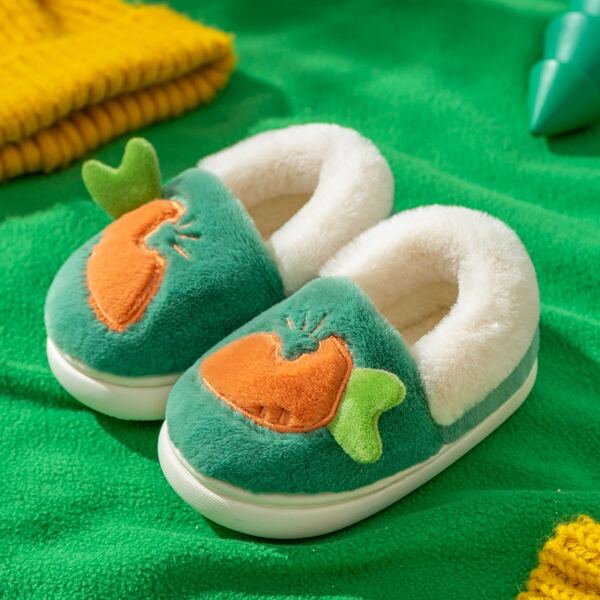 

Toddler Girls Fuzzy Cartoon Graphic Slippers, Green