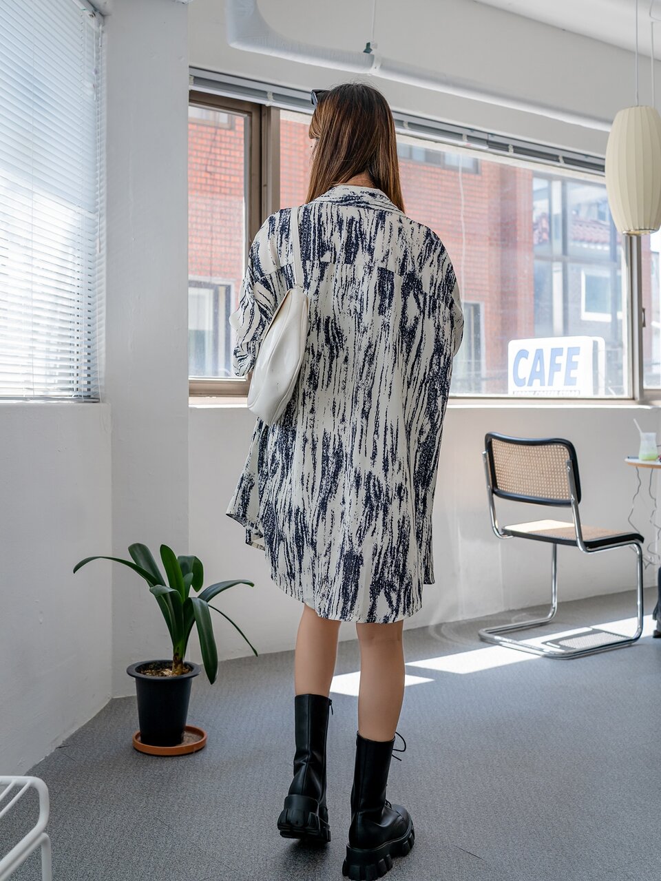 Allover Print Pocket Front Oversized Blouse
