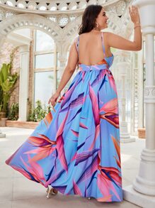 SHEIN VCAY Plus Floral Print Backless Plunge Neck Dress - Multicolor - View 2