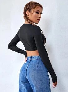 Top corto con cadena con cordón - Negro - Ver 2