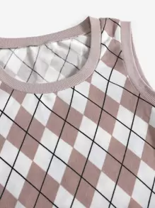 SHEIN EZwear Argyle Pattern Tank Top - Multicolor - View 3