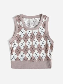 SHEIN EZwear Argyle Pattern Tank Top - Multicolor - View 4