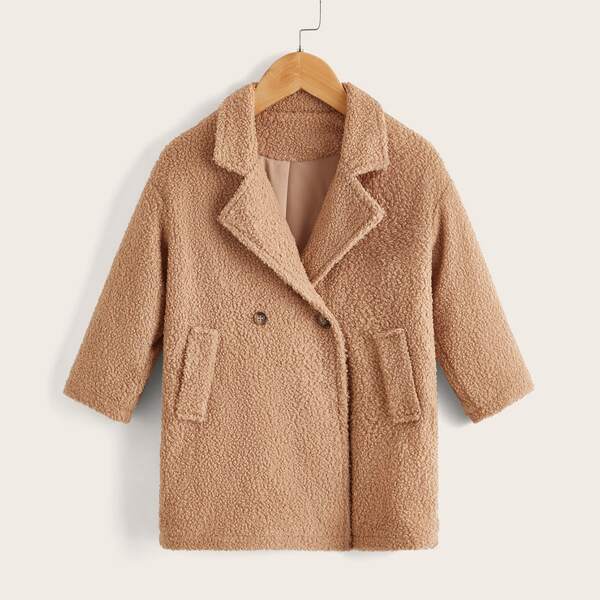 

Toddler Girls Teddy Lapel Collar Coat, Apricot