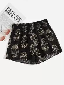 SHEIN LUNE Leopard Skeleton Print Shirred Shorts - Multicolor - View 2
