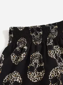 SHEIN LUNE Leopard Skeleton Print Shirred Shorts - Multicolor - View 4