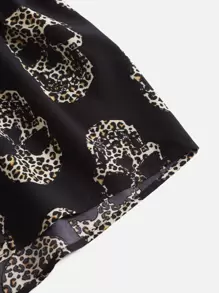 SHEIN LUNE Leopard Skeleton Print Shirred Shorts - Multicolor - View 5