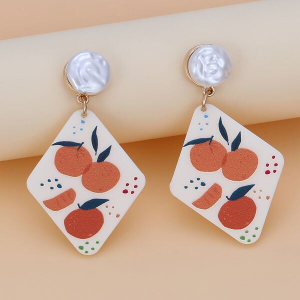 

Fruit Pattern Geometric Drop Earrings, Multicolor