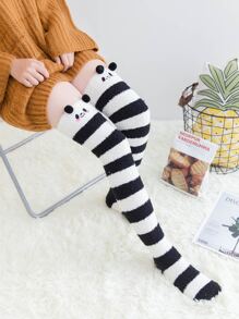 Sọc in mờ trên tất đầu gối - Đen và trắng - Xem 3