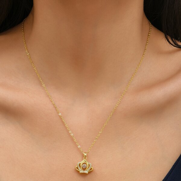

Zircon Crown Charm Necklace, Gold