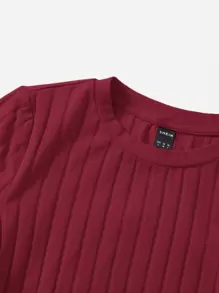 SHEIN EZwear تي شيرت كاجوال بأكمام قصيرة وسحاب جانبي، صيفي - عنابي اللون - مشاهدة 3