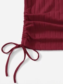 SHEIN EZwear تي شيرت كاجوال بأكمام قصيرة وسحاب جانبي، صيفي - عنابي اللون - مشاهدة 4