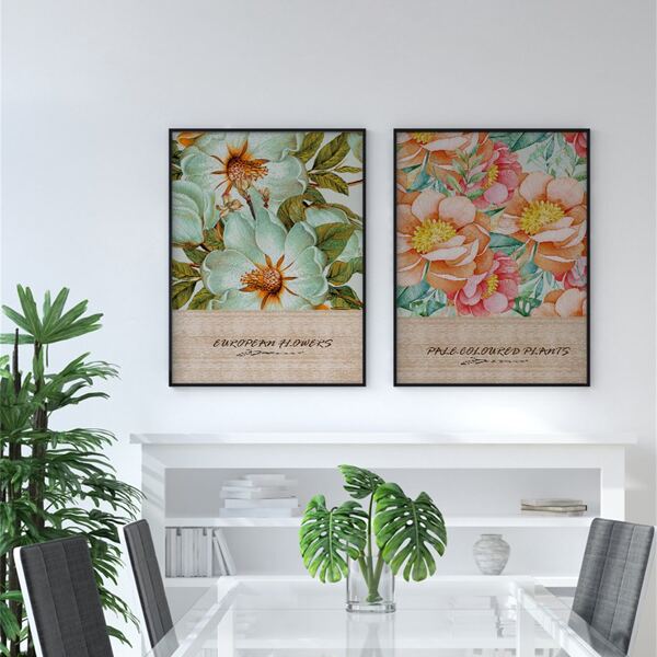 

2pcs Flower Print Unframed Painting, Multicolor