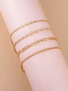 4pcs Minimalist Anklet - Yellow Gold - View 4