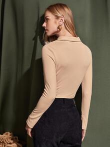 SHEIN Essnce Solid Strappy Detail Zip Up Top - Apricot - View 2