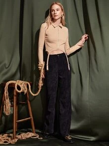 SHEIN Essnce Solid Strappy Detail Zip Up Top - Apricot - View 3