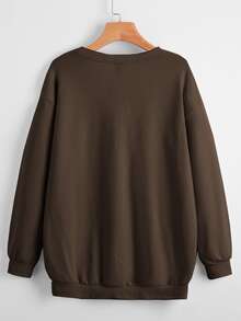 SHEIN 字母圖案落肩袖運動衫 - 巧克力棕 - 查看 2
