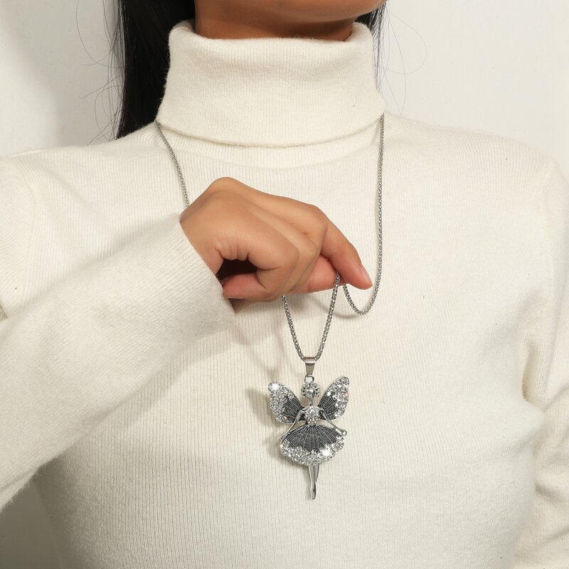

Rhinestone Figure Charm Necklace, Silver