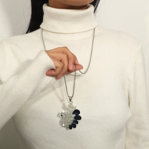 

Rhinestone Swan Charm Necklace, Silver