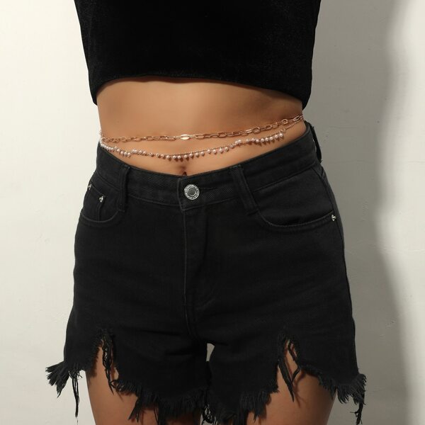 

Faux Pearl Decor Layered Waist Chain, Gold