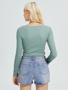 SHEIN EZwear Solid Long Sleeve Tee - Mint Green - View 2