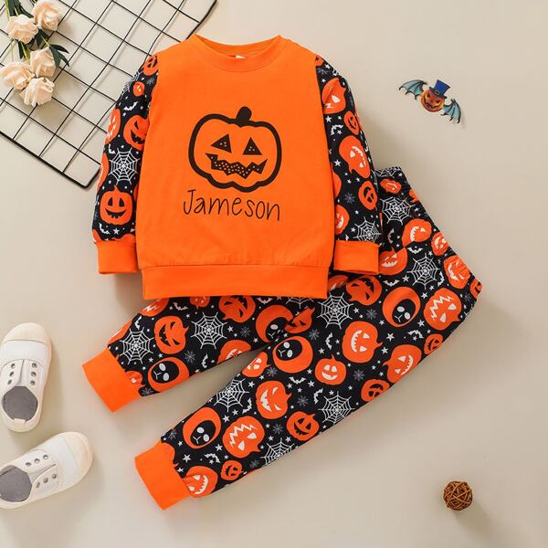 

Toddler Boys Halloween Letter And Pumpkin Print Pullover & Sweatpants, Multicolor
