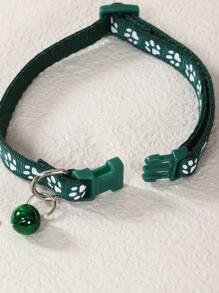 Collar para mascota con estampado de garra con diseño de campana reflectante - Verde Oscuro - Ver 2