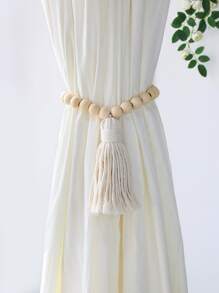 Wooden Bead Curtain Ties For Drapes, Boho Curtain Tiebacks For Outdoor And Home Curtains, Rustic Curtain Tiebacks, Rope Macrame Curtain Tie Backs Rama Decoration Gifts Birthday Graduation - Beige - View 1