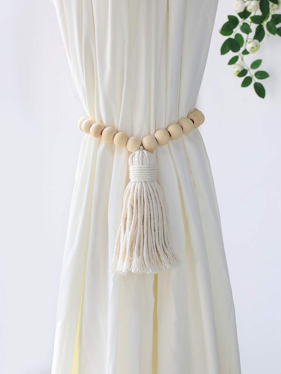 Wooden Bead Curtain Ties For Drapes, Boho Curtain Tiebacks For Outdoor And Home Curtains, Rustic Curtain Tiebacks, Rope Macrame Curtain Tie Backs Rama Decoration Gifts Birthday Graduation - Beige - View 1