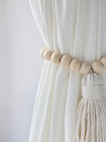 Wooden Bead Curtain Ties For Drapes, Boho Curtain Tiebacks For Outdoor And Home Curtains, Rustic Curtain Tiebacks, Rope Macrame Curtain Tie Backs Rama Decoration Gifts Birthday Graduation - Beige - View 2