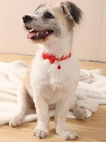 1pc Bow Decor Pet Collar - Red - View 2