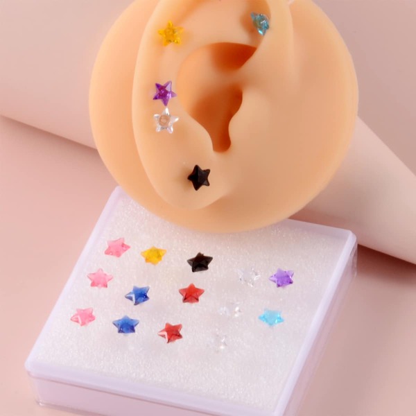 

10pairs Star Stud Earrings, Multicolor