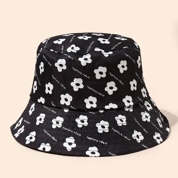 

Flower Print Bucket Hat, Black and white