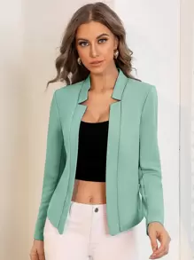 BizChic 女士轻盈前开襟西装外套，都市通勤基本款上衣，简约时尚商务休闲外套，秋冬季办公室穿着 - 薄荷綠 - 查看 5