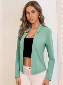 BizChic 女士轻盈前开襟西装外套，都市通勤基本款上衣，简约时尚商务休闲外套，秋冬季办公室穿着 - 薄荷綠 - 查看 3