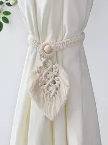 1入組編織樹葉形狀後綁帶窗簾 - 白色 - 查看 1