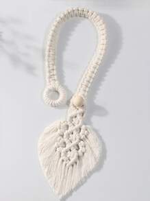 1入組編織樹葉形狀後綁帶窗簾 - 白色 - 查看 2