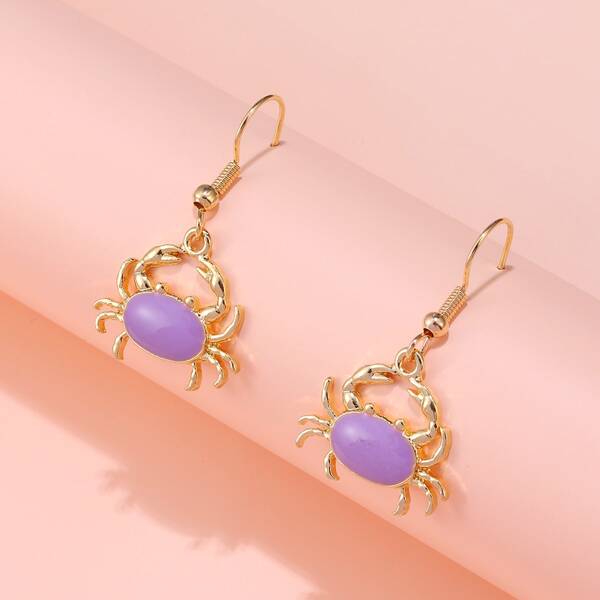 

Crab Design Earrings, Purple