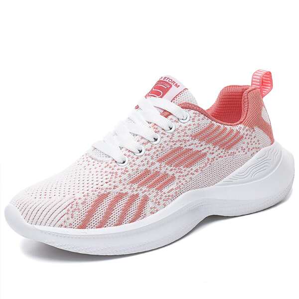 

Geo Graphic Lace Up Front Running Shoes, Red and white