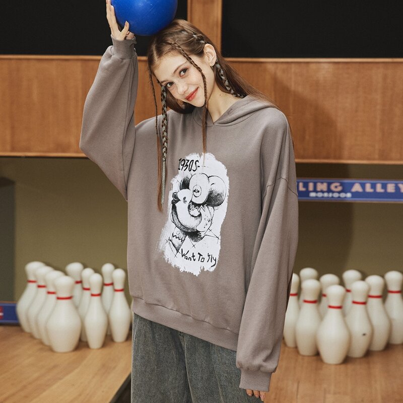 

Cartoon Graphic Drop Shoulder Hoodie, Mocha brown